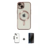 MARSİLYAN™- iPhone 14 Kılıf Nova Işık Özel Seri - Siyah 3D Antistatik Hayalet Cam Ekran Koruyucu + Shine Kamera Lens - SH