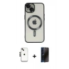 MARSİLYAN™- iPhone 14 Kılıf Nova Işık Özel Seri - Siyah 3D Antistatik Hayalet Cam Ekran Koruyucu + Shine Kamera Lens - SH