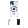 MARSİLYAN™- iPhone 14 Kılıf Nova Işık Özel Seri - Siyah 3D Antistatik Hayalet Cam Ekran Koruyucu + Shine Kamera Lens - GI