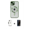 MARSİLYAN™- iPhone 14 Kılıf Nova Işık Özel Seri - Siyah 3D Antistatik Hayalet Cam Ekran Koruyucu + Shine Kamera Lens - SH