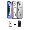 MARSİLYAN™- iPhone 14 Kılıf Nova Işık Özel Seri - Siyah 3D Antistatik Hayalet Cam Ekran Koruyucu + Shine Kamera Lens - KI