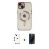 MARSİLYAN™- iPhone 14 Kılıf Nova Işık Özel Seri - Siyah 3D Antistatik Hayalet Cam Ekran Koruyucu + Shine Kamera Lens - MI
