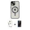 MARSİLYAN™- iPhone 14 Kılıf Nova Işık Özel Seri - Siyah 3D Antistatik Hayalet Cam Ekran Koruyucu + Shine Kamera Lens - GD