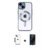 MARSİLYAN™- iPhone 14 Kılıf Nova Işık Özel Seri - Siyah 3D Antistatik Hayalet Cam Ekran Koruyucu + Shine Kamera Lens - YL