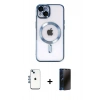 MARSİLYAN™- iPhone 14 Kılıf Nova Işık Özel Seri - Siyah 3D Antistatik Hayalet Cam Ekran Koruyucu + Shine Kamera Lens - MI
