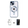 MARSİLYAN™- iPhone 14 Kılıf Nova Işık Özel Seri - Siyah 3D Antistatik Hayalet Cam Ekran Koruyucu + Shine Kamera Lens - GS