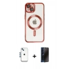 MARSİLYAN™- iPhone 14 Kılıf Nova Işık Özel Seri - Siyah 3D Antistatik Hayalet Cam Ekran Koruyucu + Shine Kamera Lens - MI