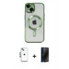 MARSİLYAN™- iPhone 14 Kılıf Nova Işık Özel Seri - Siyah 3D Antistatik Hayalet Cam Ekran Koruyucu + Shine Kamera Lens - MI