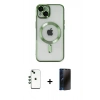 MARSİLYAN™- iPhone 14 Kılıf Nova Işık Özel Seri - Siyah 3D Antistatik Hayalet Cam Ekran Koruyucu + Shine Kamera Lens - YL