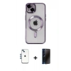 MARSİLYAN™- iPhone 14 Kılıf Nova Işık Özel Seri - Siyah 3D Antistatik Hayalet Cam Ekran Koruyucu + Shine Kamera Lens - MI