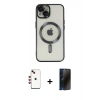 MARSİLYAN™- iPhone 14 Kılıf Nova Işık Özel Seri - Siyah 3D Antistatik Hayalet Cam Ekran Koruyucu + Shine Kamera Lens - KI