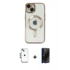 MARSİLYAN™- iPhone 14 Kılıf Nova Işık Özel Seri - Siyah 3D Antistatik Hayalet Cam Ekran Koruyucu + Shine Kamera Lens - MI