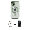 MARSİLYAN™- iPhone 14 Kılıf Nova Işık Özel Seri - Siyah 3D Antistatik Hayalet Cam Ekran Koruyucu + Shine Kamera Lens - GD