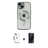 MARSİLYAN™- iPhone 14 Kılıf Nova Işık Özel Seri - Siyah 3D Antistatik Hayalet Cam Ekran Koruyucu + Shine Kamera Lens - MI