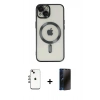 MARSİLYAN™- iPhone 14 Kılıf Nova Işık Özel Seri - Siyah 3D Antistatik Hayalet Cam Ekran Koruyucu + Shine Kamera Lens - GI
