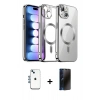 MARSİLYAN™- iPhone 14 Kılıf Nova Işık Özel Seri - Siyah 3D Antistatik Hayalet Cam Ekran Koruyucu + Shine Kamera Lens - MI