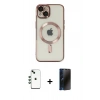MARSİLYAN™- iPhone 14 Kılıf Nova Işık Özel Seri - Siyah 3D Antistatik Hayalet Cam Ekran Koruyucu + Shine Kamera Lens - YL