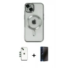 MARSİLYAN™- iPhone 14 Kılıf Nova Işık Özel Seri - Siyah 3D Antistatik Hayalet Cam Ekran Koruyucu + Shine Kamera Lens - YL