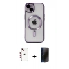 MARSİLYAN™- iPhone 14 Kılıf Nova Işık Özel Seri - Siyah 3D Antistatik Hayalet Cam Ekran Koruyucu + Shine Kamera Lens - KI