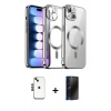 MARSİLYAN™- iPhone 14 Kılıf Nova Işık Özel Seri - Siyah 3D Antistatik Hayalet Cam Ekran Koruyucu + Shine Kamera Lens - SH