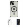 MARSİLYAN™- iPhone 14 Kılıf Nova Işık Özel Seri - Siyah 3D Antistatik Hayalet Cam Ekran Koruyucu + Shine Kamera Lens - MI