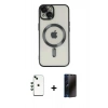 MARSİLYAN™- iPhone 14 Kılıf Nova Işık Özel Seri - Siyah 3D Antistatik Hayalet Cam Ekran Koruyucu + Shine Kamera Lens - YL