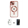 MARSİLYAN™- iPhone 14 Kılıf Nova Işık Özel Seri - Siyah 3D Antistatik Hayalet Cam Ekran Koruyucu + Shine Kamera Lens - YL