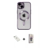 MARSİLYAN™- iPhone 14 Kılıf Nova Işık Özel Seri - Siyah Bilvis 3D Cam Ekran Koruyucu + Diamond Kamera Lens - YL