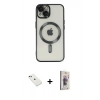 MARSİLYAN™- iPhone 14 Kılıf Nova Işık Özel Seri - Siyah Bilvis 3D Cam Ekran Koruyucu + Diamond Kamera Lens - YL