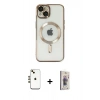 MARSİLYAN™- iPhone 14 Kılıf Nova Işık Özel Seri - Siyah Bilvis 3D Cam Ekran Koruyucu + Shine Kamera Lens - GD