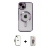 MARSİLYAN™- iPhone 14 Kılıf Nova Işık Özel Seri - Siyah Bilvis 3D Cam Ekran Koruyucu + Shine Kamera Lens - GD