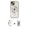 MARSİLYAN™- iPhone 14 Kılıf Nova Işık Özel Seri - Siyah Bilvis 3D Cam Ekran Koruyucu + Shine Kamera Lens - KI