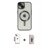 MARSİLYAN™- iPhone 14 Kılıf Nova Işık Özel Seri - Siyah Bilvis 3D Cam Ekran Koruyucu + Shine Kamera Lens - KI