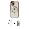 MARSİLYAN™- iPhone 14 Kılıf Nova Işık Özel Seri - Siyah Bilvis 3D Cam Ekran Koruyucu + Shine Kamera Lens - GS