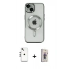 MARSİLYAN™- iPhone 14 Kılıf Nova Işık Özel Seri - Siyah Bilvis 3D Cam Ekran Koruyucu + Shine Kamera Lens - GS