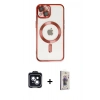 MARSİLYAN™- iPhone 14 Kılıf Nova Işık Özel Seri - Siyah Bilvis 3D Cam Ekran Koruyucu + Siyah PVD Metal Kamera Lens