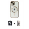 MARSİLYAN™- iPhone 14 Kılıf Nova Işık Özel Seri - Siyah Bilvis 3D Cam Ekran Koruyucu + Siyah PVD Metal Kamera Lens