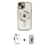 MARSİLYAN™- iPhone 14 Kılıf Nova Işık Özel Seri - Siyah Bilvis 3D Cam Ekran Koruyucu + Shine Kamera Lens - SH