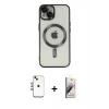MARSİLYAN™- iPhone 14 Kılıf Nova Işık Özel Seri - Siyah Bilvis 3D Mat Cam Ekran Koruyucu + Shine Kamera Lens - GI
