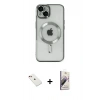 MARSİLYAN™- iPhone 14 Kılıf Nova Işık Özel Seri - Siyah Bilvis 3D Mat Cam Ekran Koruyucu + Kırmızı Diamond Kamera Lens
