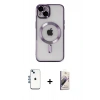 MARSİLYAN™- iPhone 14 Kılıf Nova Işık Özel Seri - Siyah Bilvis 3D Mat Cam Ekran Koruyucu + Mavi Shine Kamera Lens
