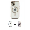 MARSİLYAN™- iPhone 14 Kılıf Nova Işık Özel Seri - Siyah Bilvis 3D Mat Cam Ekran Koruyucu + Mavi Shine Kamera Lens