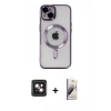 MARSİLYAN™- iPhone 14 Kılıf Nova Işık Özel Seri - Siyah Bilvis 3D Mat Cam Ekran Koruyucu + Pembe PVD Metal Kamera Lens