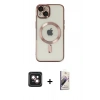 MARSİLYAN™- iPhone 14 Kılıf Nova Işık Özel Seri - Siyah Bilvis 3D Mat Cam Ekran Koruyucu + PVD Metal Kamera Lens - PE