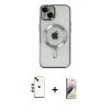 MARSİLYAN™- iPhone 14 Kılıf Nova Işık Özel Seri - Siyah Bilvis 3D Mat Cam Ekran Koruyucu + Shine Kamera Lens - YL