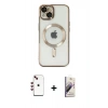 MARSİLYAN™- iPhone 14 Kılıf Nova Işık Özel Seri - Siyah Bilvis 3D Mat Cam Ekran Koruyucu + Shine Kamera Lens - KI