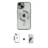 MARSİLYAN™- iPhone 14 Kılıf Nova Işık Özel Seri - Siyah Bilvis 3D Mat Cam Ekran Koruyucu + Shine Kamera Lens - KI