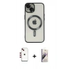 MARSİLYAN™- iPhone 14 Kılıf Nova Işık Özel Seri - Siyah Bilvis 3D Mat Cam Ekran Koruyucu + Shine Kamera Lens - KI