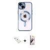 MARSİLYAN™- iPhone 14 Kılıf Nova Işık Özel Seri - Siyah Bilvis 3D Mat Cam Ekran Koruyucu + Sierra Blue Diamond Kamera Lens