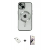 MARSİLYAN™- iPhone 14 Kılıf Nova Işık Özel Seri - Siyah Bilvis 3D Mat Cam Ekran Koruyucu + Sierra Blue Diamond Kamera Lens